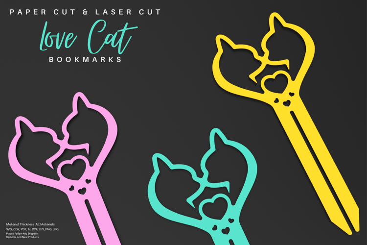 Love Cat Bookmark | Paper Cut & Laser Cut Design | SVG File | DIY Cat Lover Gift
