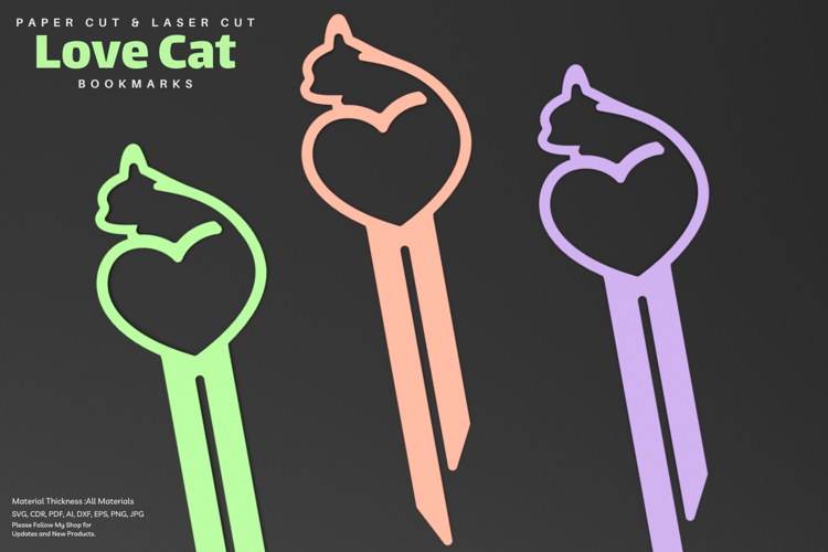 Love Cat Bookmark | Paper Cut & Laser Cut Design | SVG File | DIY Cat Lover Gift