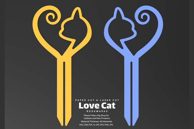 Heart Cat Bookmark | Paper Cut & Laser Cut Design | SVG File | DIY Cat Lover Gift