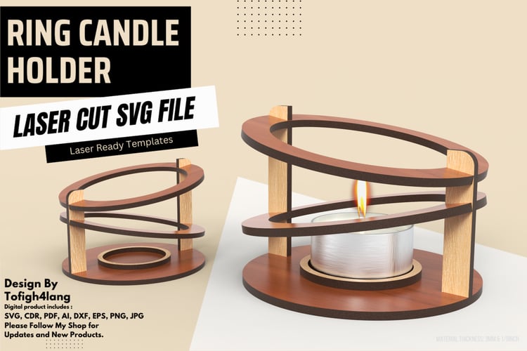 Ring Candle Holder | Laser Cut | SVG File | Home Decor, Candle Stand File, Laser File