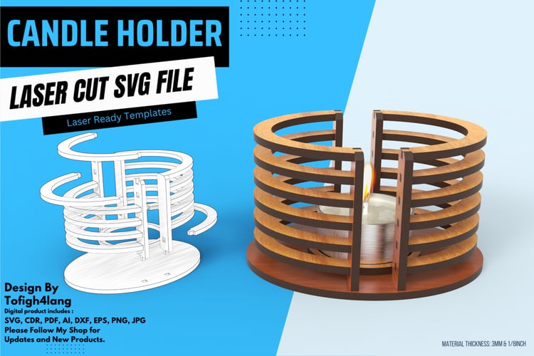 Modern Candle Holder | Laser Cut | SVG File | DIY home decor | Laser Cutting File
