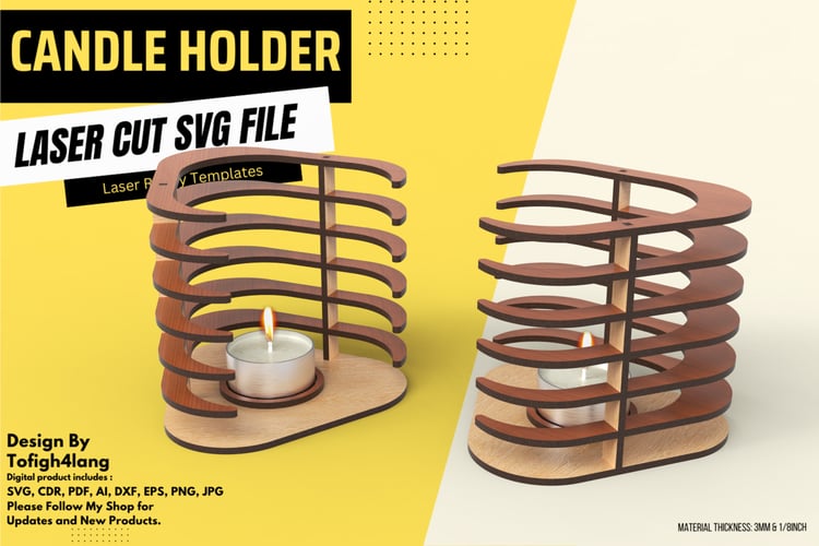Candlestick Holder | Laser Cut | SVG File | Laser Cutting File | Candle Holder