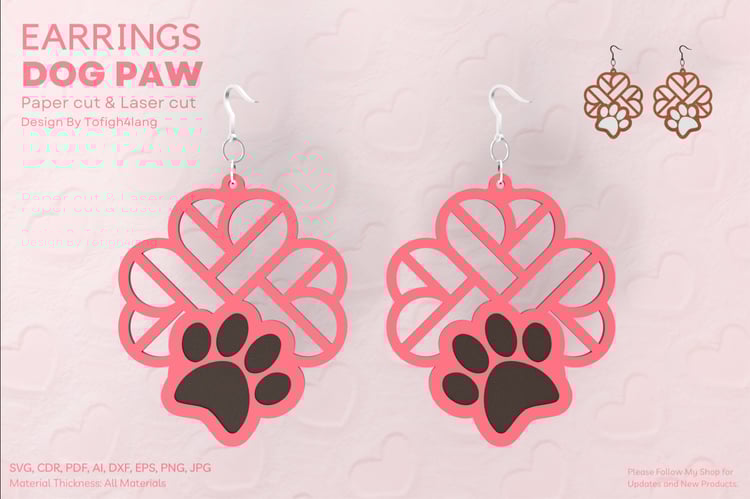 Dog Paw Earrings | Laser Cut & Paper Cut SVG Files for All Materials