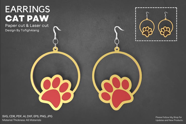 Circular Dog Paw Earrings | Laser Cut & Paper Cut SVG Files for All Materials