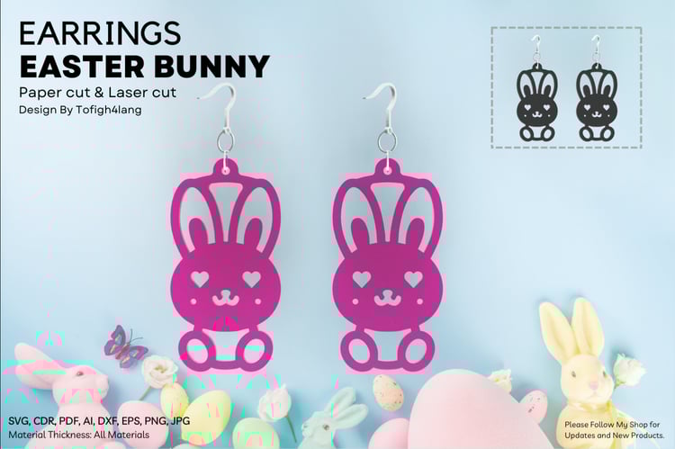 Easter Bunny Earrings | Laser Cut & Paper Cut SVG Files for All Materials