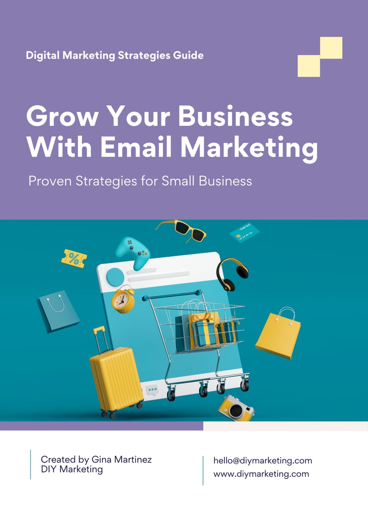 The first page of the ebook, titled Grow Your Business With Email Marketing, invites readers to learn effective strategies for building an email list and improving business growth.