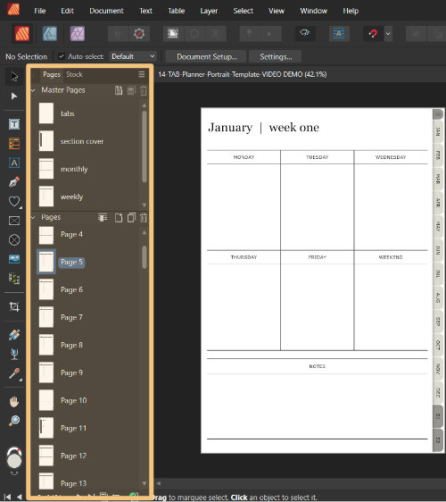 Affinity Publisher - Pages Panel