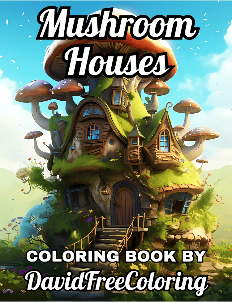 Mushroom Houses Coloring Book is a coloring book for adults with 50 Fantasy Mushroom Houses to color creatively, both through the download of PNG and PDF files. Mushroom Houses Coloring Book Mushroom Houses Image for Adult Coloring Page House printable co