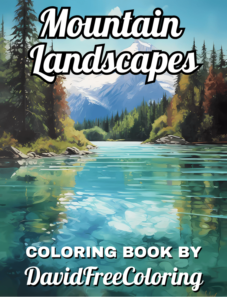 Mountain Landscapes Coloring Book is a coloring book for adults with 40 Beautiful Landscape images: mountains, lakes, forests, trees, and more. Have fun coloring them creatively, both through the download of PNG and PDF files. Mountain Landscapes Coloring