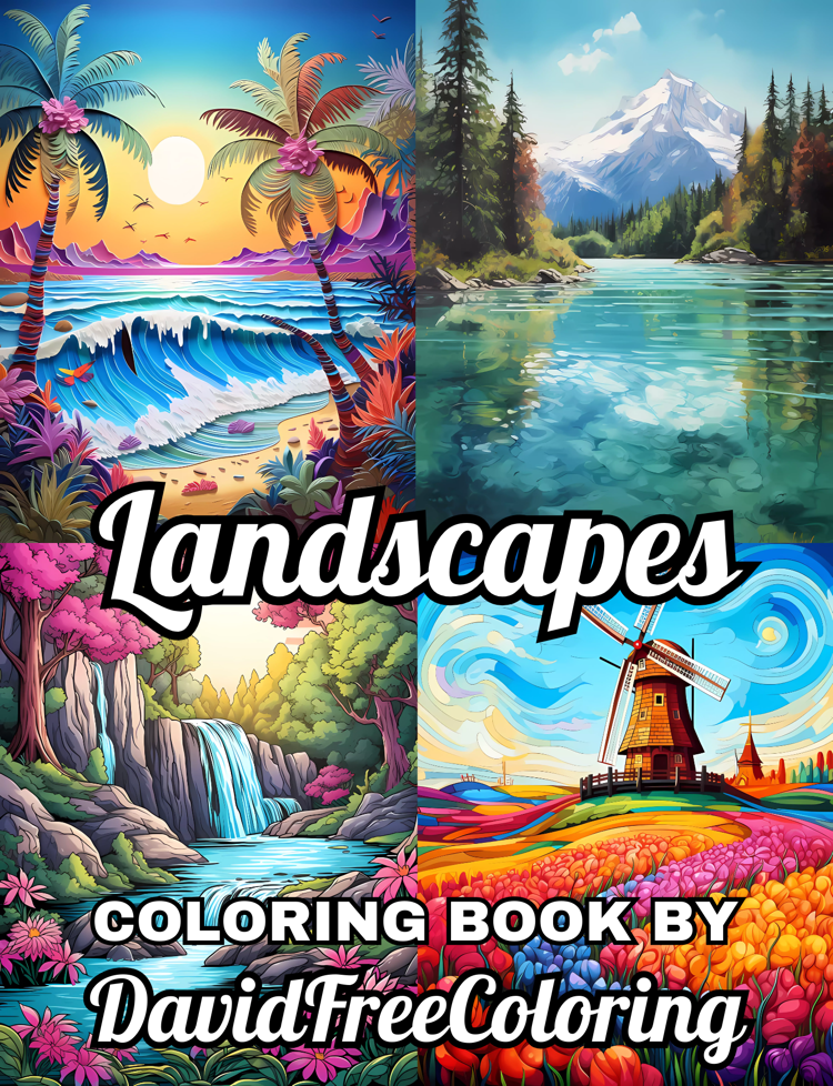 Landscapes Coloring Book is a coloring book for adults with 150 Enchanted Landscape images to color creatively, both through the download of PNG and PDF files. Landscapes Coloring Book Landscape Image for Adult Coloring Pages Stunning views printable colo