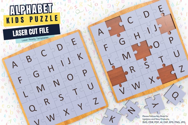 Alphabet Puzzle for Kids | Laser Cut SVG File | Educational Wooden Puzzle Game