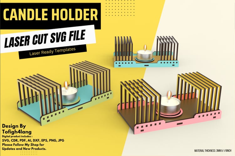 Modern Rectangular Candle Holder | Laser Cut SVG File | Geometric Tealight Holder Design