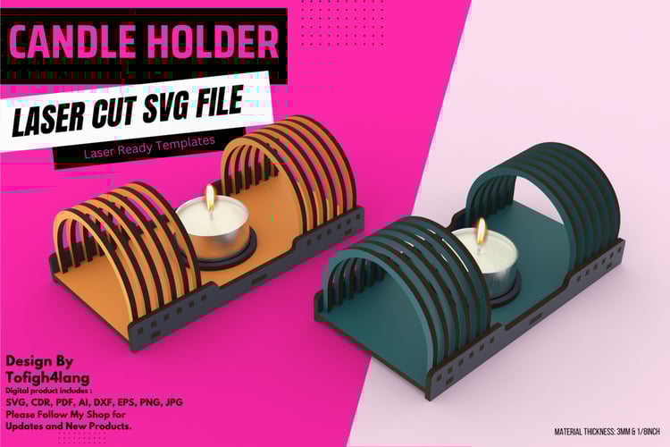 Modern Arch Candle Holder | Laser Cut SVG File | Geometric Tealight Holder Design