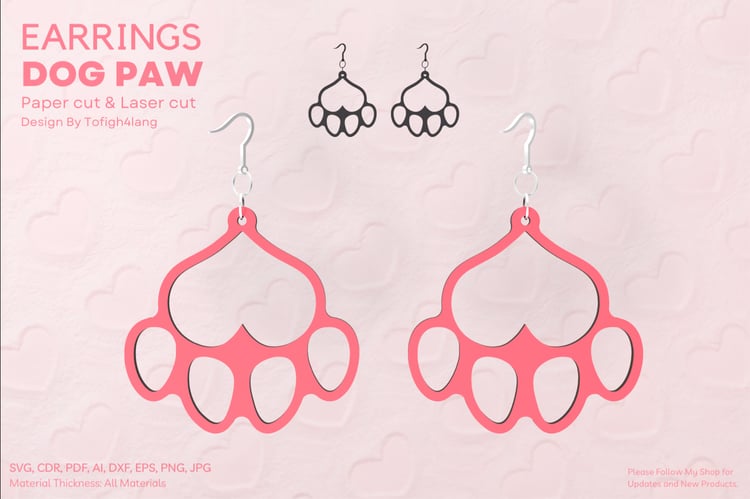 Dog Paw Earrings | Laser Cut & Paper Cut File | Fun Pet Lover Design SVG for Earrings