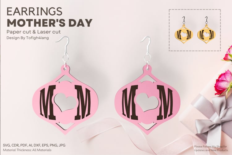 Mother’s Day Earrings | Laser Cut & Paper Cut File | Perfect Gift for Mom SVG Design