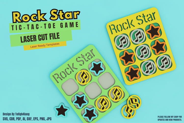 Rock Star Tic-Tac-Toe Game | Laser Cut | Fun Tic-Tac-Toe Board | Laser Cutting File