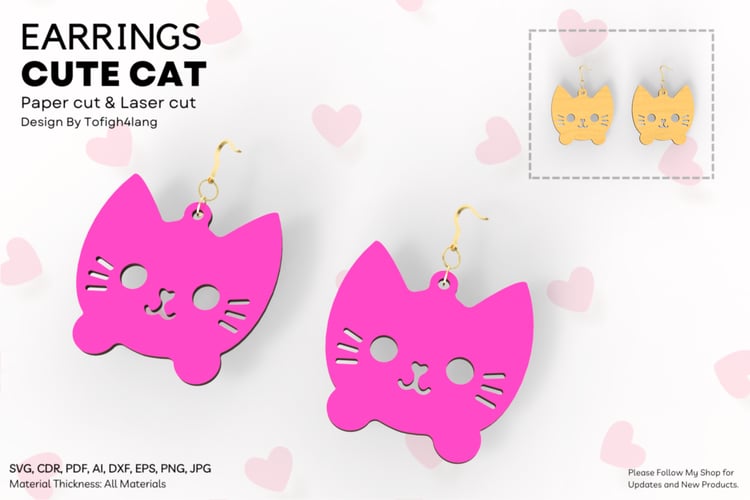 Cute Cat Earrings | Laser Cut File | Cat Shaped Earrings for Pet Lovers | Paper Craft
