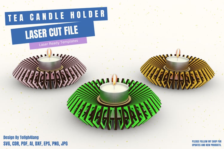 Geometric Tea Candle Holder | Laser Cut File | Modern Decorative Tealight Design SVG