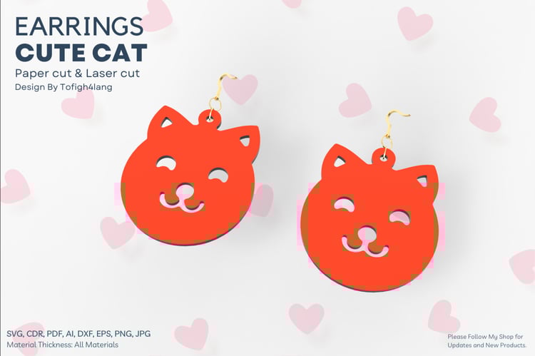 Cat Earrings | Laser Cut File | Cat Shaped Earrings for Pet Lovers | Paper Craft