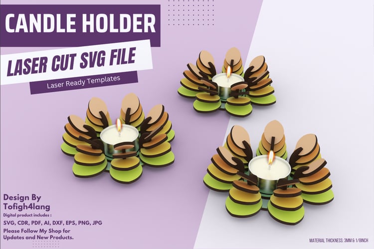 Lotus Flower Tea Light Candle Holder | Laser Cut File | Multi-layered Candle Stand