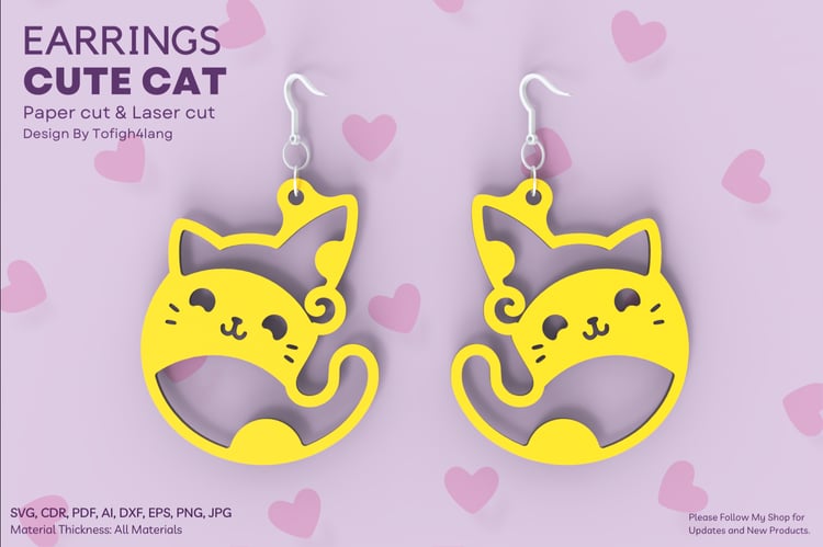 Cute Cat Earrings | Laser Cut File | Cat Shaped Earrings for Pet Lovers | Paper Craft