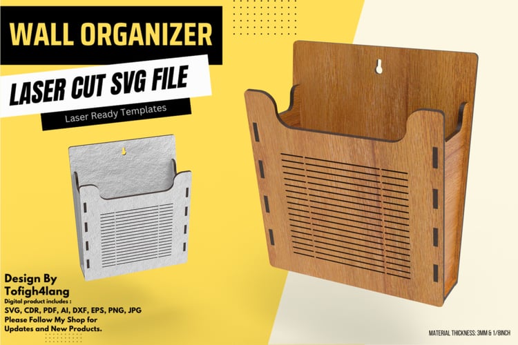 Wall Organizer Laser Cut SVG File | Desk & Home Organizer | Laser Ready Digital Design