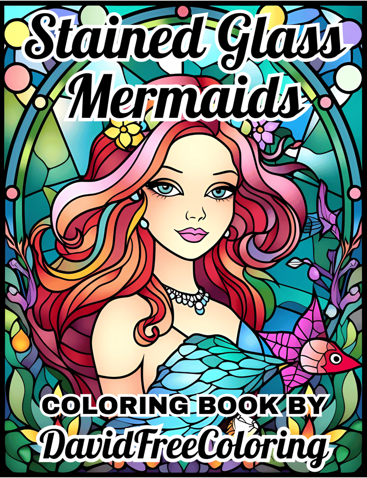 Stained Glass Mermaids Coloring Book is a coloring book for adults with 30 Beautiful Mermaid images in Stained Glass look. Have fun coloring them creatively, both through the download of PNG and PDF files. Mermaids Stained Glass Coloring Book Mermaids Ima