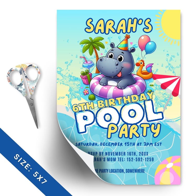 Fun Canva Editable Birthday Pool Party Invitation Template