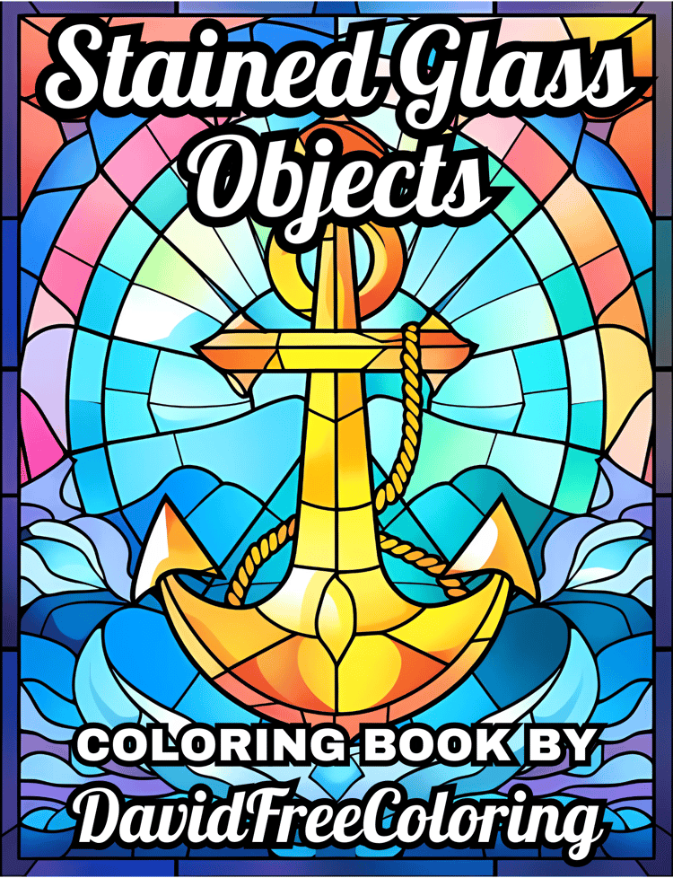 Stained Glass Objects Coloring Book is a coloring book for adults with 80 Objects images in Stained Glass Look: anchors, crowns, torches, and more. Have fun coloring them creatively, both through the download of PNG and PDF files. Objects Stained Glass Co
