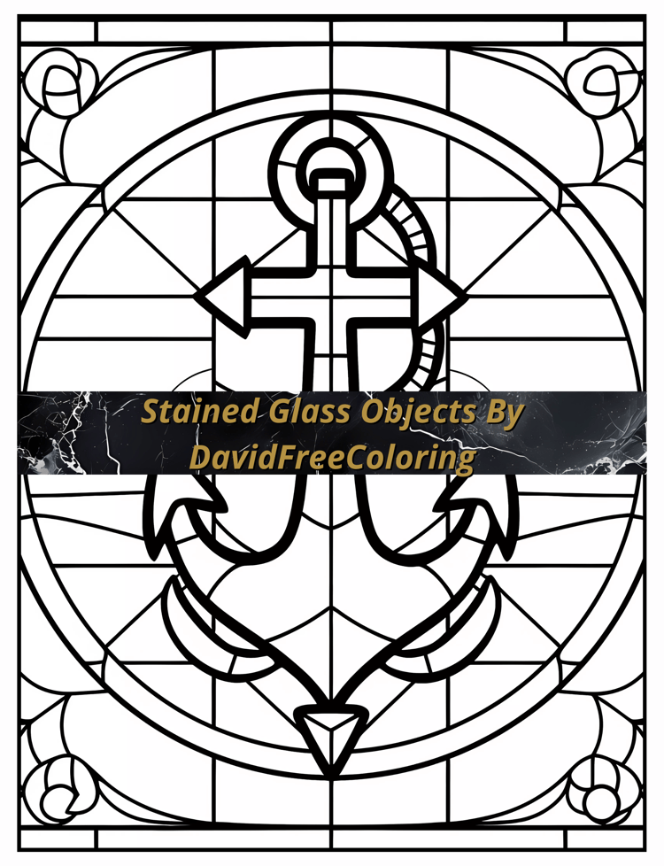 Stained Glass Objects Coloring Book is a coloring book for adults with 80 Objects images in Stained Glass Look: anchors, crowns, torches, and more. Have fun coloring them creatively, both through the download of PNG and PDF files. Objects Stained Glass Co