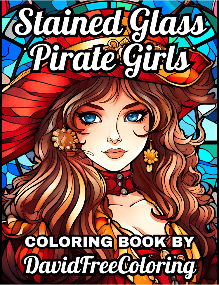 Stained Glass Pirate Girls Coloring Book is a coloring book for adults with 30 Beautiful Pirate Girl images in a Stained Glass look. Have fun coloring them creatively, both through the download of PNG and PDF files. Pirate Girls Stained Glass Coloring Boo