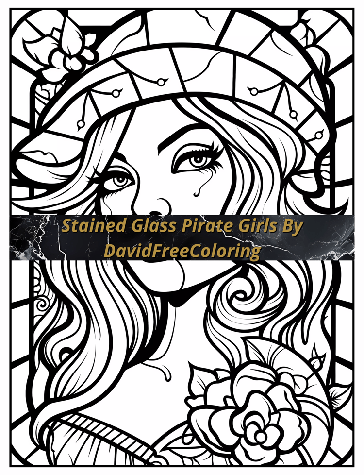 Stained Glass Pirate Girls Coloring Book is a coloring book for adults with 30 Beautiful Pirate Girl images in a Stained Glass look. Have fun coloring them creatively, both through the download of PNG and PDF files. Pirate Girls Stained Glass Coloring Boo