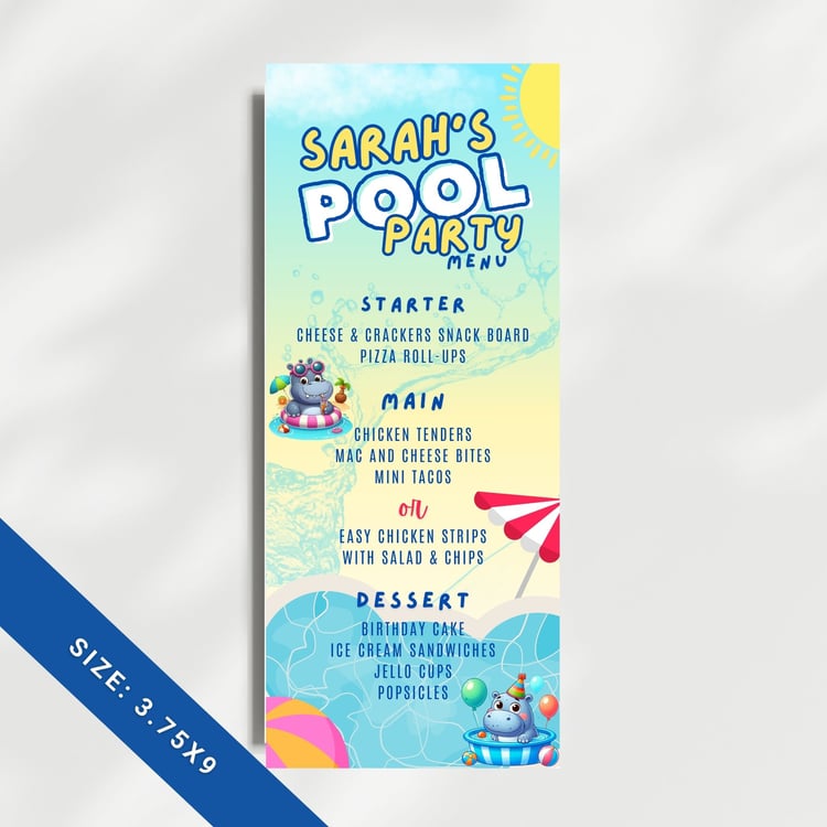 Customizable Pool Birthday Party Menu - Editable Canva Template