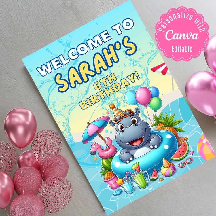 Customizable Pool Birthday Party Welcome Sign - Instant Download