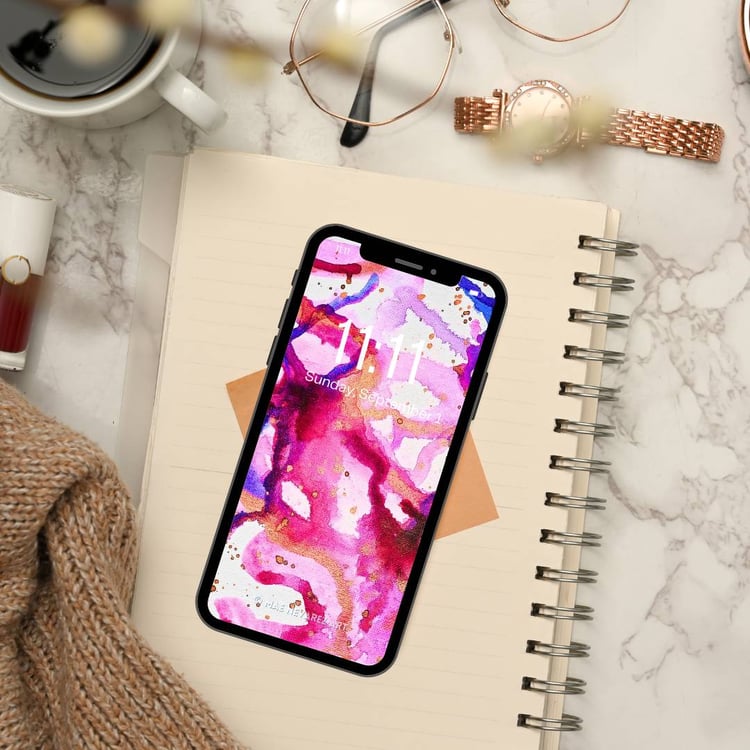 Digital wallpaper of abstract art 'Nebula III,' blending intense blue, cobalt, and bronze metallic shades with deep, complex textures.