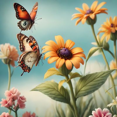 3D render butterflies over a yellow flowers in a garden video