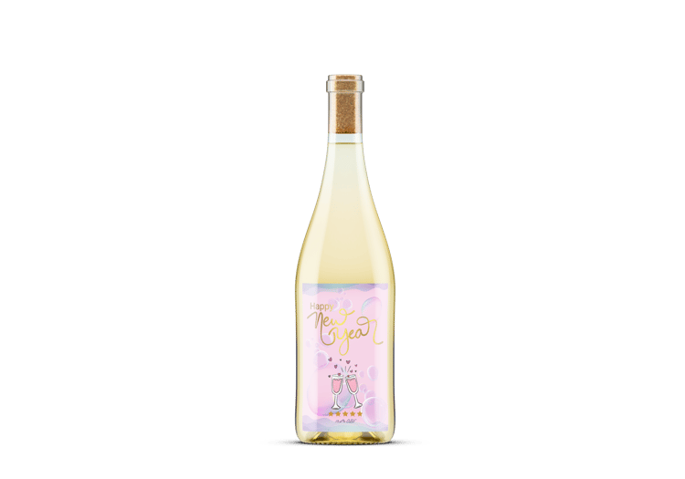 Customizable Cheers to Love Sticker Label 4"x6" | Digital Canva Template. Mock sticker on white wine bottle