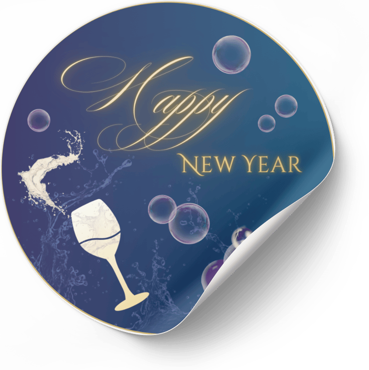 Customizable Elegant New Year Toast Circle Sticker | Digital Canva Template. Mock circle sticker
