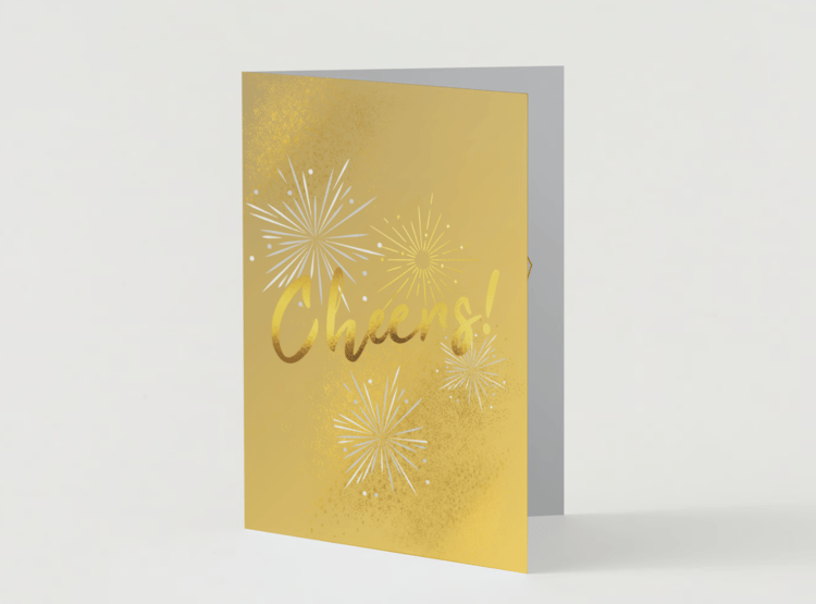 Customizable Bold Cheers Celebration Folded Card Portrait | Digital Canva Template. Mock card outside front view