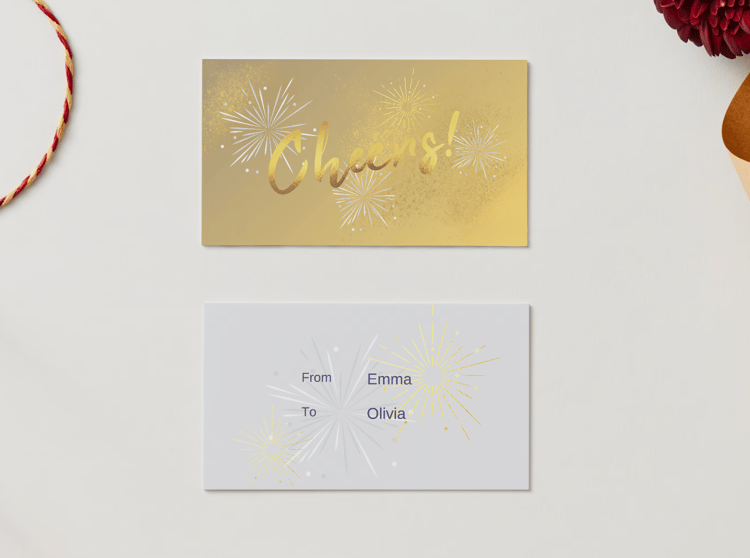 Customizable Bold Cheers Celebration Gift/Favor Tag| Digital Canva Template. Mock card front and back views