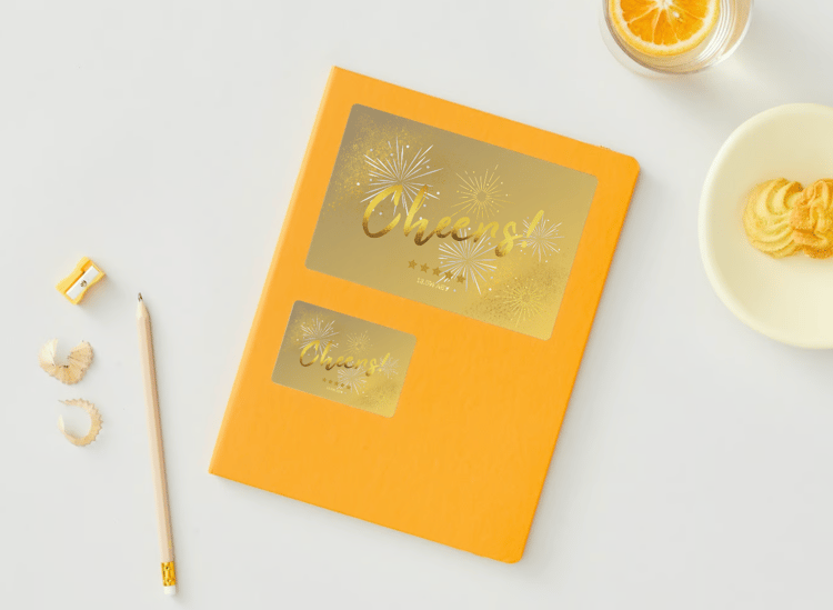 Customizable Bold Cheers Celebration Sticker Label 6"x4" | Digital Canva Template. Mock stickers in various sizes on envelope