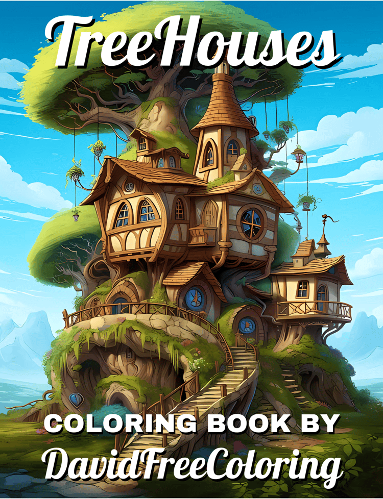 Treehouses Coloring Book is a coloring book for adults with 70 Tree homes to color creatively, both through the download of PNG and PDF files. Treehouses Coloring Book Tree Houses Images for Adult Coloring Pages TreeHouses printable coloring book gift for