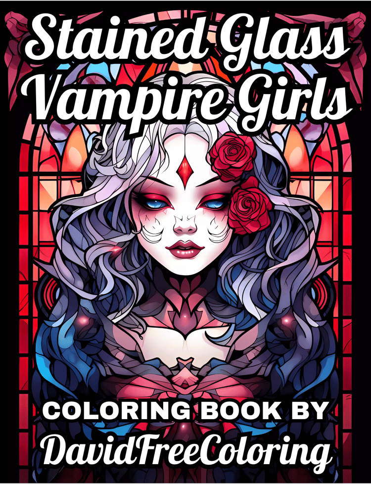 Stained Glass Vampire Girls Coloring Book is a coloring book for adults with 30 Dark Beauty images in a Stained Glass look. Have fun coloring them creatively, both through the download of PNG and PDF files. Vampire Girls Stained Glass Coloring Book Vampir
