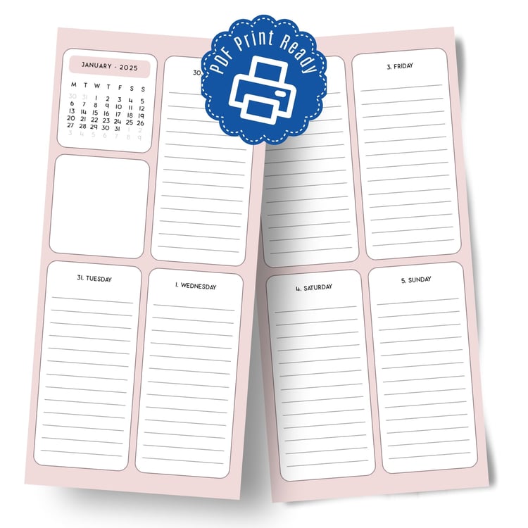 Stylish Pink 2025 Weekly Planner for Organized Living