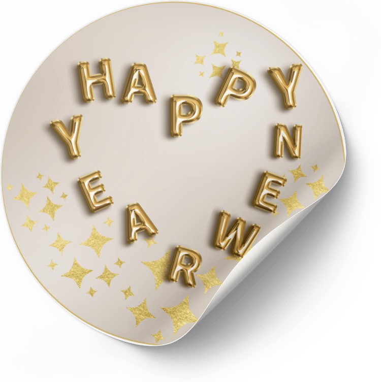 Customizable Heart-Shaped New Year Balloons Circle Sticker | Digital Canva Template. Mock circle sticker