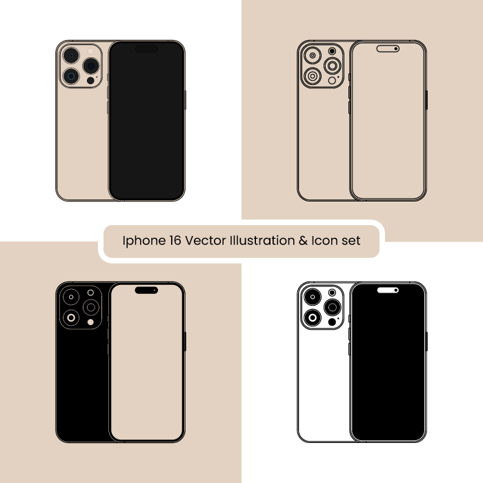 Apple iPhone 16 Vector Illustration And Icon Set | SVG, Illustrator, EPS, JPG And PNG Format