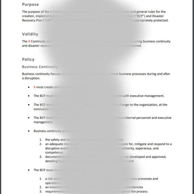 Continuity and Recovery Policy preview