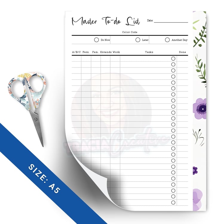 Printable Purple Floral To-do List Insert for A5 Planners