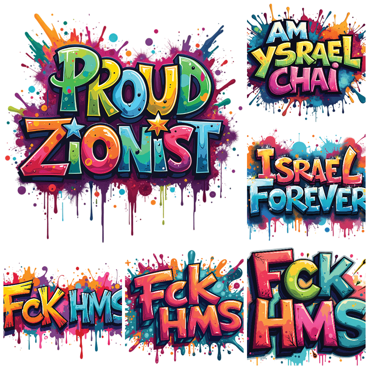 A powerful collection of Messianic, Jewish, Hebraic, Israeli spiritual symbols, featuring the shofar, menorah, Torah scrolls, Star of David, and inspiring faith-based phrases. The designs incorporate vibrant watercolors, bold typography, and deep cultural