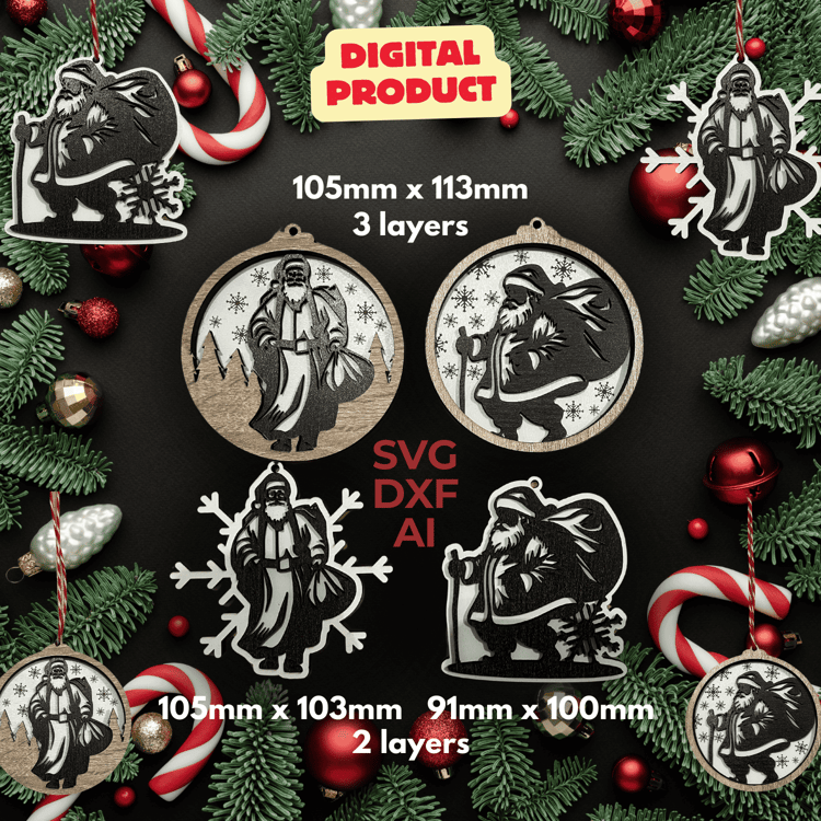 SVG, DXF, and AI Format Christmas and New Year Decorations and Baskets Templates for Laser Cutting